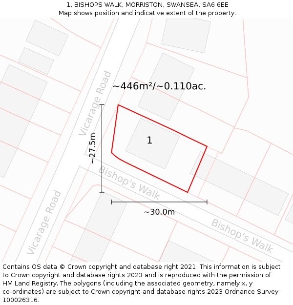 1, BISHOPS WALK, MORRISTON, SWANSEA, SA6 6EE: Plot and title map