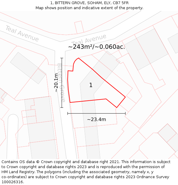1, BITTERN GROVE, SOHAM, ELY, CB7 5FR: Plot and title map