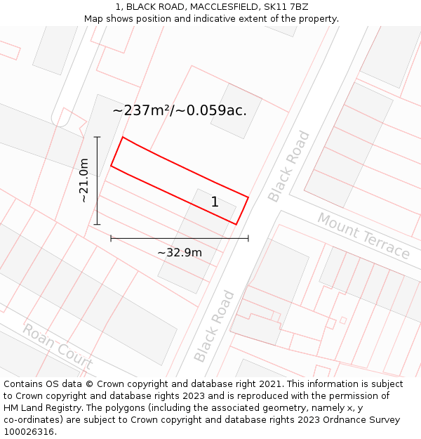 1, BLACK ROAD, MACCLESFIELD, SK11 7BZ: Plot and title map