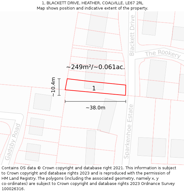 1, BLACKETT DRIVE, HEATHER, COALVILLE, LE67 2RL: Plot and title map