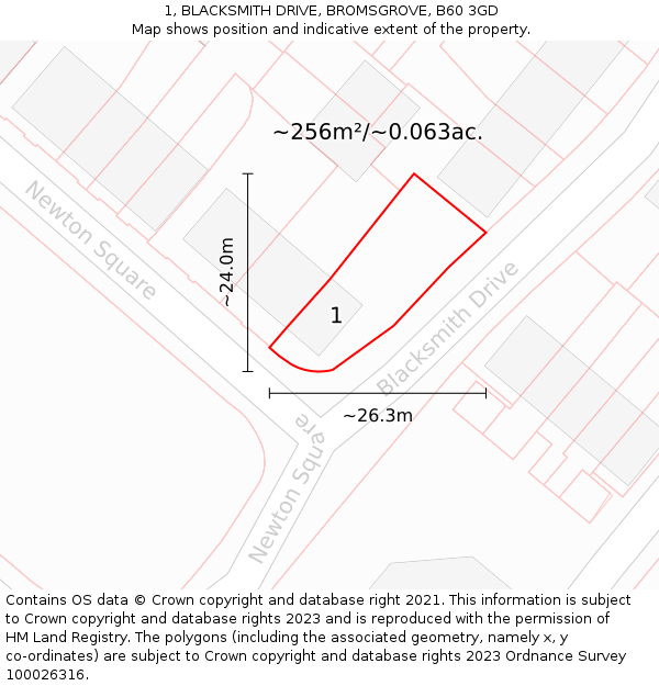 1, BLACKSMITH DRIVE, BROMSGROVE, B60 3GD: Plot and title map