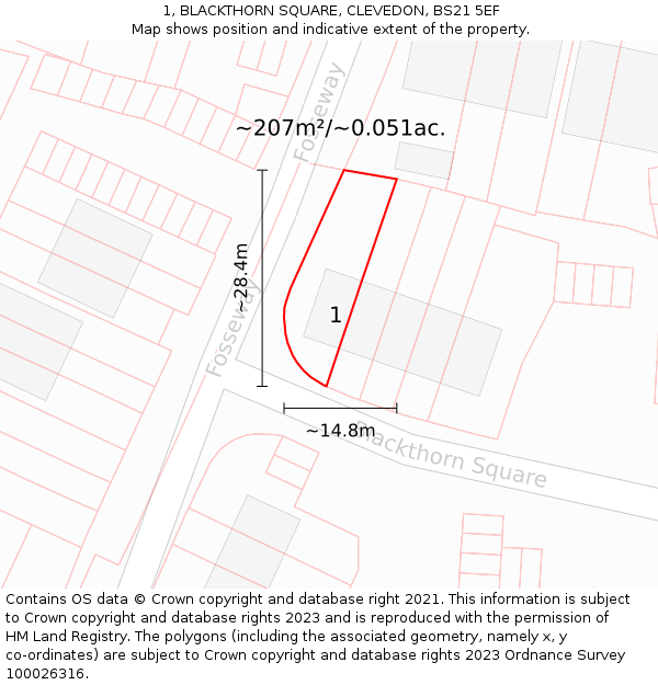 1, BLACKTHORN SQUARE, CLEVEDON, BS21 5EF: Plot and title map