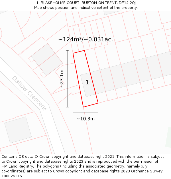 1, BLAKEHOLME COURT, BURTON-ON-TRENT, DE14 2QJ: Plot and title map