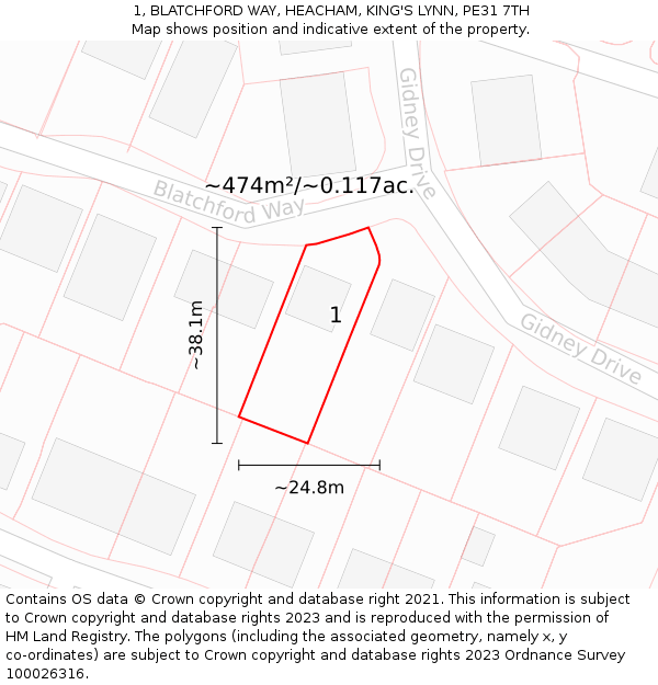 1, BLATCHFORD WAY, HEACHAM, KING'S LYNN, PE31 7TH: Plot and title map
