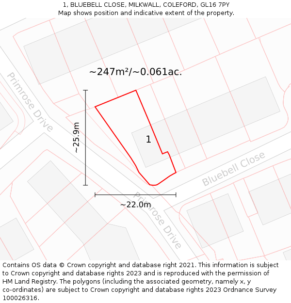 1, BLUEBELL CLOSE, MILKWALL, COLEFORD, GL16 7PY: Plot and title map