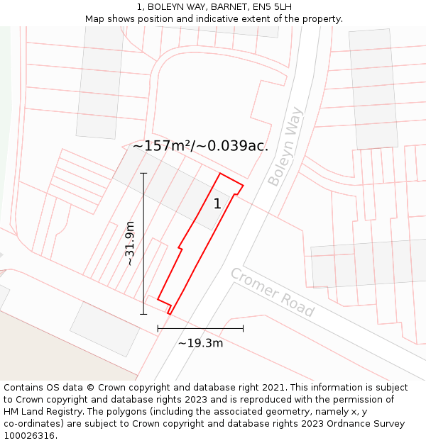 1, BOLEYN WAY, BARNET, EN5 5LH: Plot and title map
