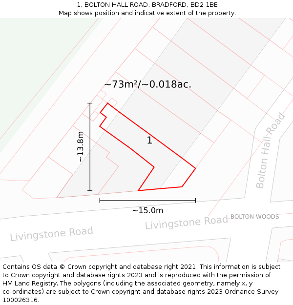 1, BOLTON HALL ROAD, BRADFORD, BD2 1BE: Plot and title map