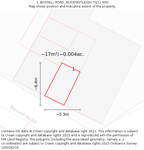 1, BOSSELL ROAD, BUCKFASTLEIGH, TQ11 0DD: Plot and title map