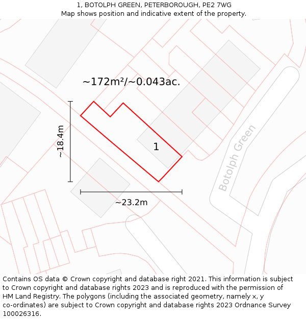 1, BOTOLPH GREEN, PETERBOROUGH, PE2 7WG: Plot and title map