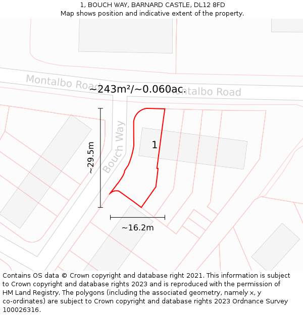 1, BOUCH WAY, BARNARD CASTLE, DL12 8FD: Plot and title map