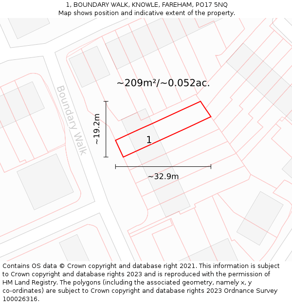 1, BOUNDARY WALK, KNOWLE, FAREHAM, PO17 5NQ: Plot and title map