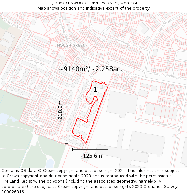 1, BRACKENWOOD DRIVE, WIDNES, WA8 8GE: Plot and title map