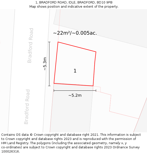1, BRADFORD ROAD, IDLE, BRADFORD, BD10 9PB: Plot and title map