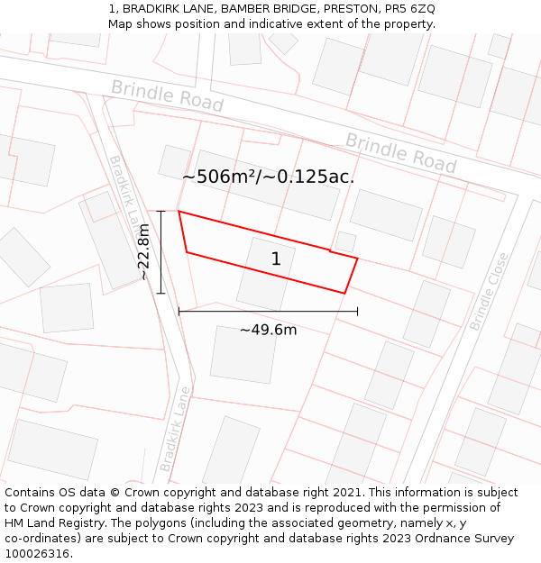 1, BRADKIRK LANE, BAMBER BRIDGE, PRESTON, PR5 6ZQ: Plot and title map