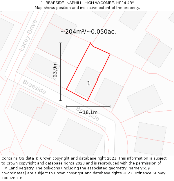 1, BRAESIDE, NAPHILL, HIGH WYCOMBE, HP14 4RY: Plot and title map