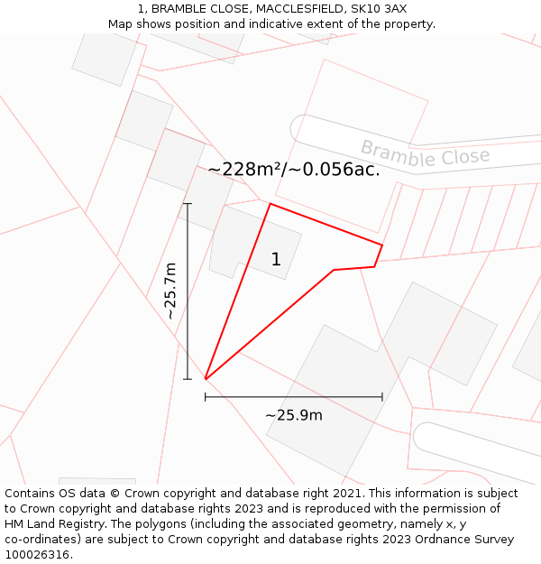 1, BRAMBLE CLOSE, MACCLESFIELD, SK10 3AX: Plot and title map