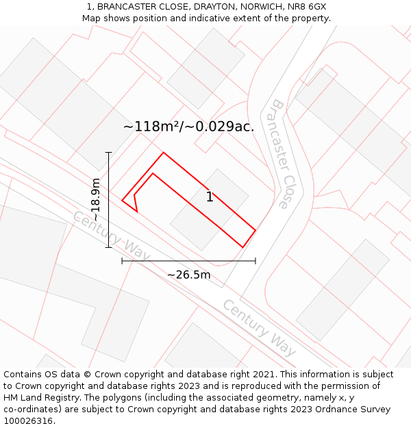 1, BRANCASTER CLOSE, DRAYTON, NORWICH, NR8 6GX: Plot and title map