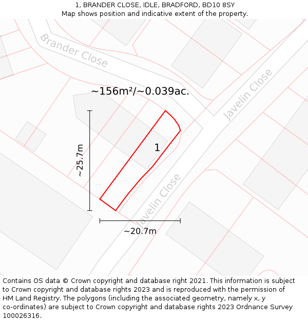 1, BRANDER CLOSE, IDLE, BRADFORD, BD10 8SY: Plot and title map