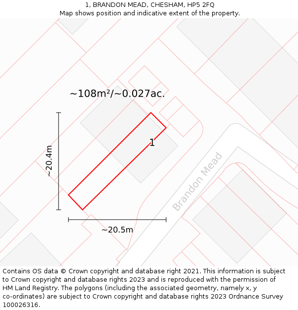 1, BRANDON MEAD, CHESHAM, HP5 2FQ: Plot and title map
