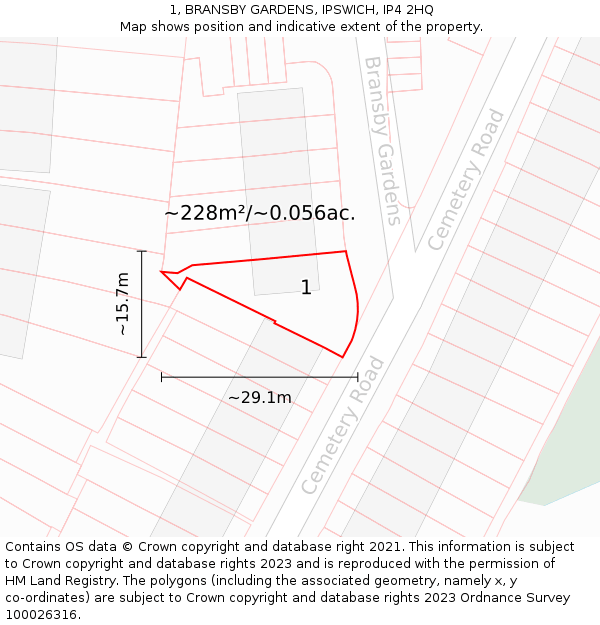 1, BRANSBY GARDENS, IPSWICH, IP4 2HQ: Plot and title map