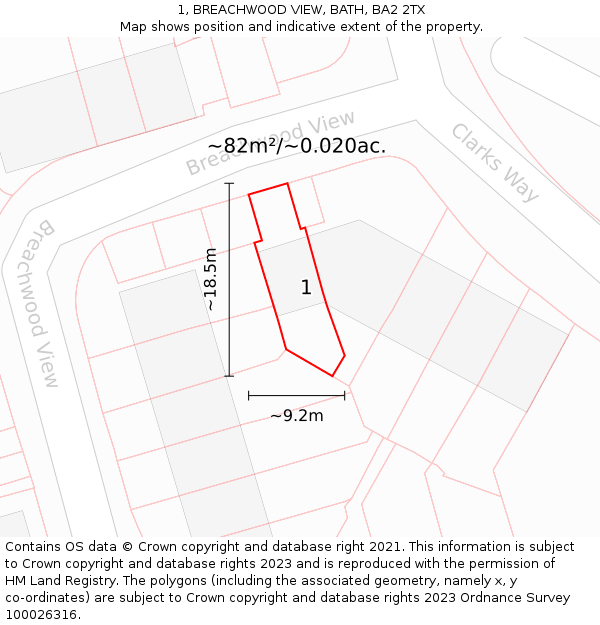 1, BREACHWOOD VIEW, BATH, BA2 2TX: Plot and title map