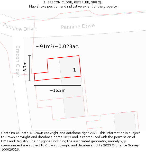 1, BRECON CLOSE, PETERLEE, SR8 2JU: Plot and title map