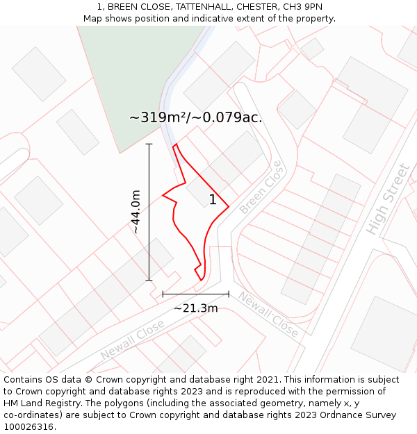 1, BREEN CLOSE, TATTENHALL, CHESTER, CH3 9PN: Plot and title map