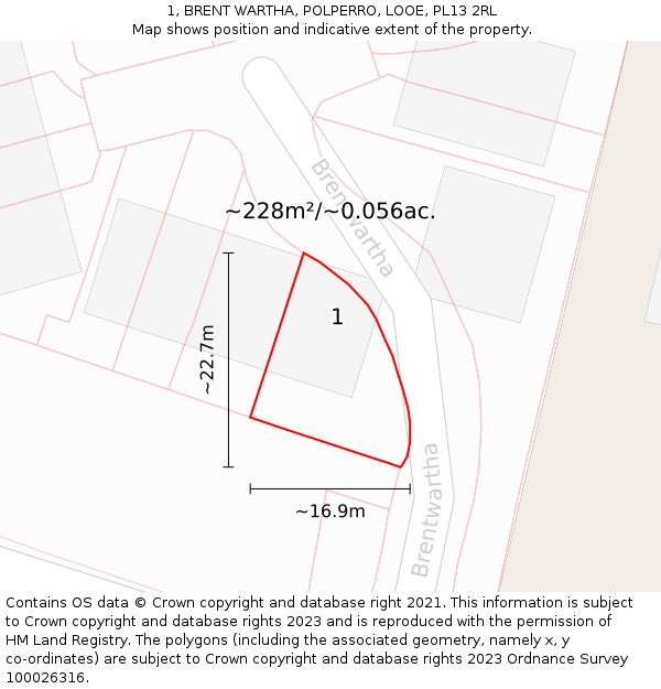 1, BRENT WARTHA, POLPERRO, LOOE, PL13 2RL: Plot and title map