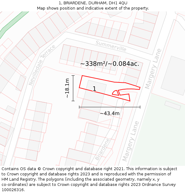 1, BRIARDENE, DURHAM, DH1 4QU: Plot and title map