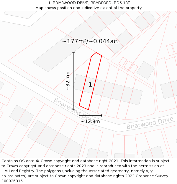 1, BRIARWOOD DRIVE, BRADFORD, BD6 1RT: Plot and title map