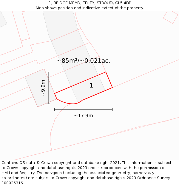 1, BRIDGE MEAD, EBLEY, STROUD, GL5 4BP: Plot and title map