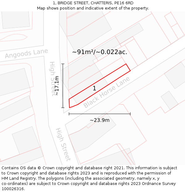 1, BRIDGE STREET, CHATTERIS, PE16 6RD: Plot and title map