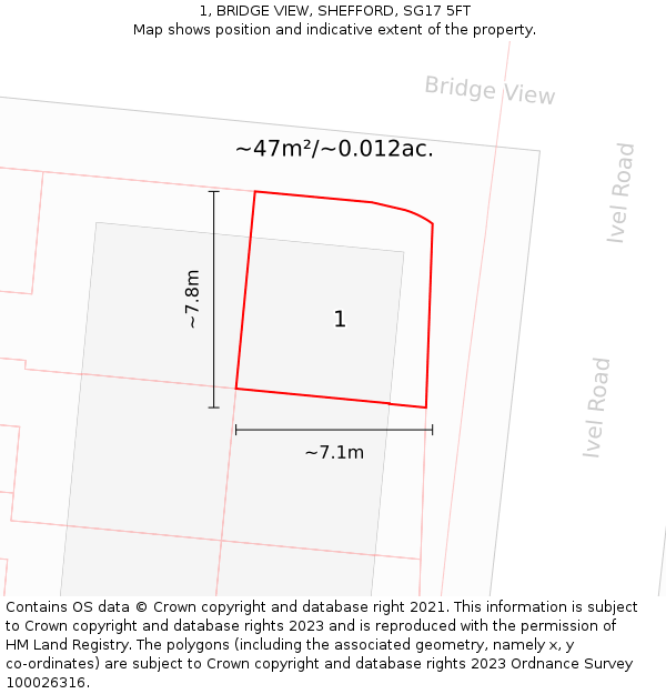 1, BRIDGE VIEW, SHEFFORD, SG17 5FT: Plot and title map