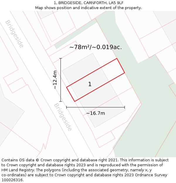 1, BRIDGESIDE, CARNFORTH, LA5 9LF: Plot and title map