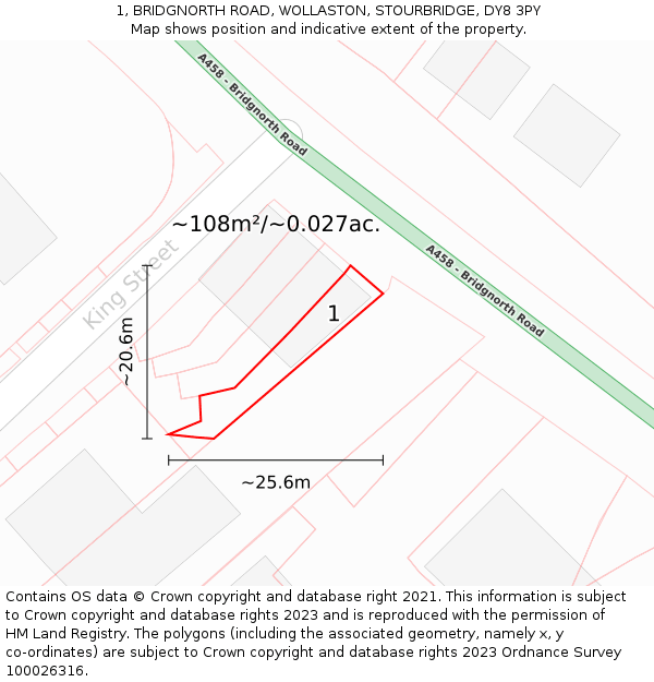 1, BRIDGNORTH ROAD, WOLLASTON, STOURBRIDGE, DY8 3PY: Plot and title map