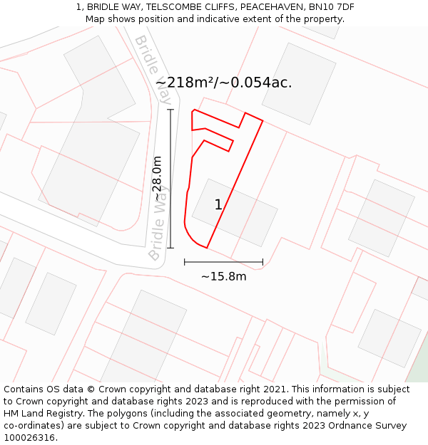 1, BRIDLE WAY, TELSCOMBE CLIFFS, PEACEHAVEN, BN10 7DF: Plot and title map