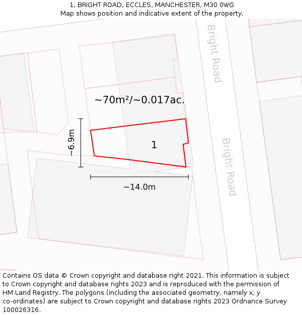 1, BRIGHT ROAD, ECCLES, MANCHESTER, M30 0WG: Plot and title map