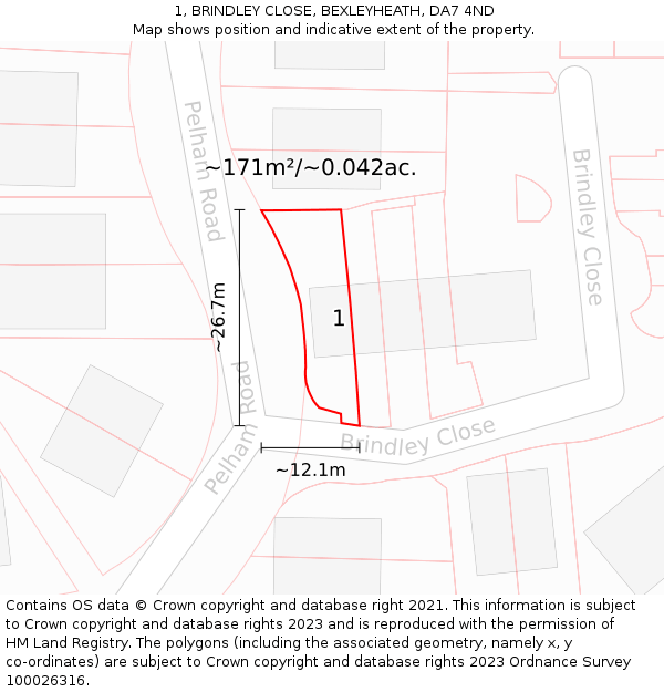 1, BRINDLEY CLOSE, BEXLEYHEATH, DA7 4ND: Plot and title map
