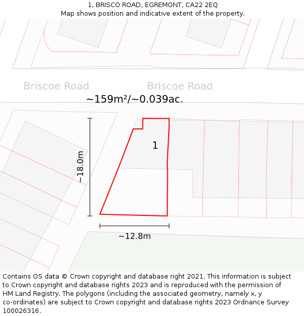 1, BRISCO ROAD, EGREMONT, CA22 2EQ: Plot and title map
