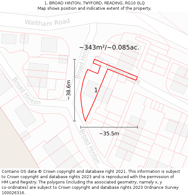 1, BROAD HINTON, TWYFORD, READING, RG10 0LQ: Plot and title map
