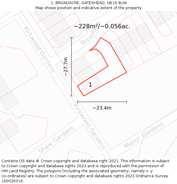1, BROADACRE, GATESHEAD, NE10 8UW: Plot and title map