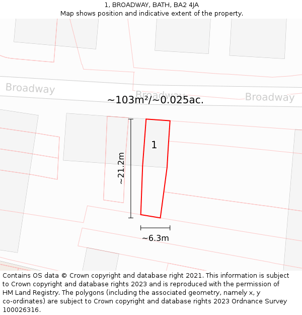 1, BROADWAY, BATH, BA2 4JA: Plot and title map
