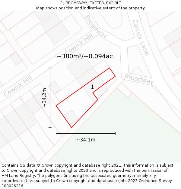 1, BROADWAY, EXETER, EX2 9LT: Plot and title map