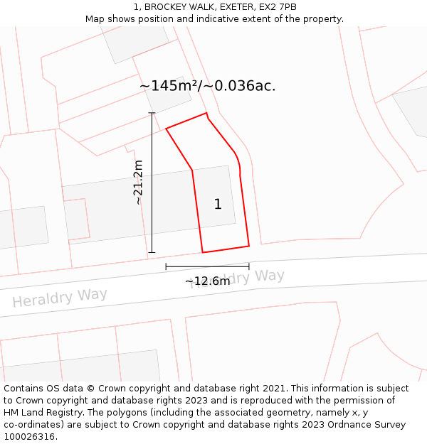 1, BROCKEY WALK, EXETER, EX2 7PB: Plot and title map