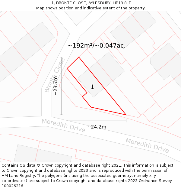 1, BRONTE CLOSE, AYLESBURY, HP19 8LF: Plot and title map