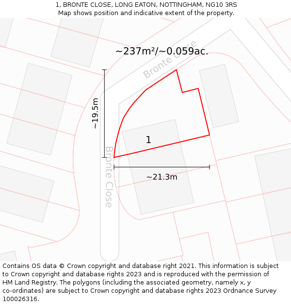 1, BRONTE CLOSE, LONG EATON, NOTTINGHAM, NG10 3RS: Plot and title map