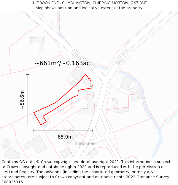 1, BROOK END, CHADLINGTON, CHIPPING NORTON, OX7 3NF: Plot and title map