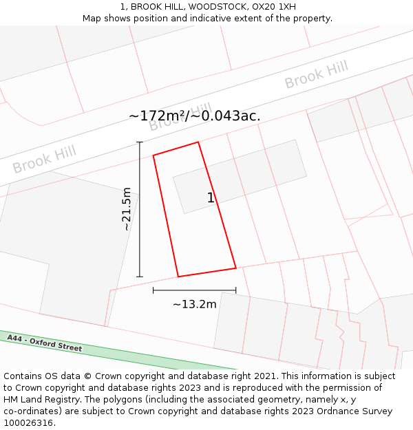 1, BROOK HILL, WOODSTOCK, OX20 1XH: Plot and title map