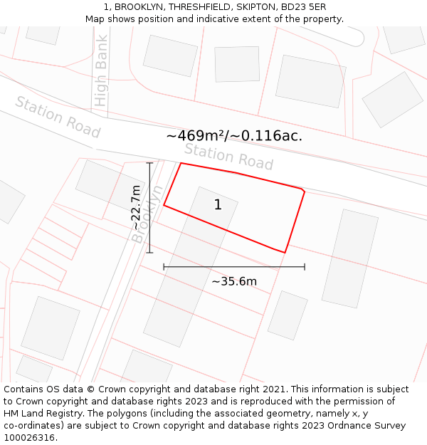 1, BROOKLYN, THRESHFIELD, SKIPTON, BD23 5ER: Plot and title map