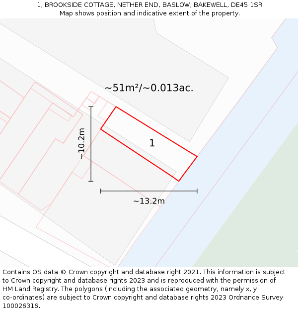1, BROOKSIDE COTTAGE, NETHER END, BASLOW, BAKEWELL, DE45 1SR: Plot and title map